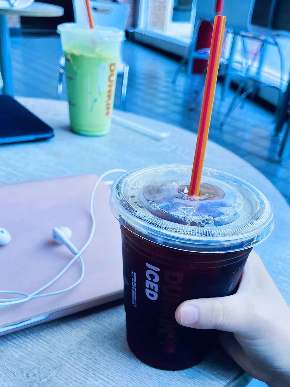 Cool tone shot of Dunkin coffee with iPhone, by Tina Xing photography